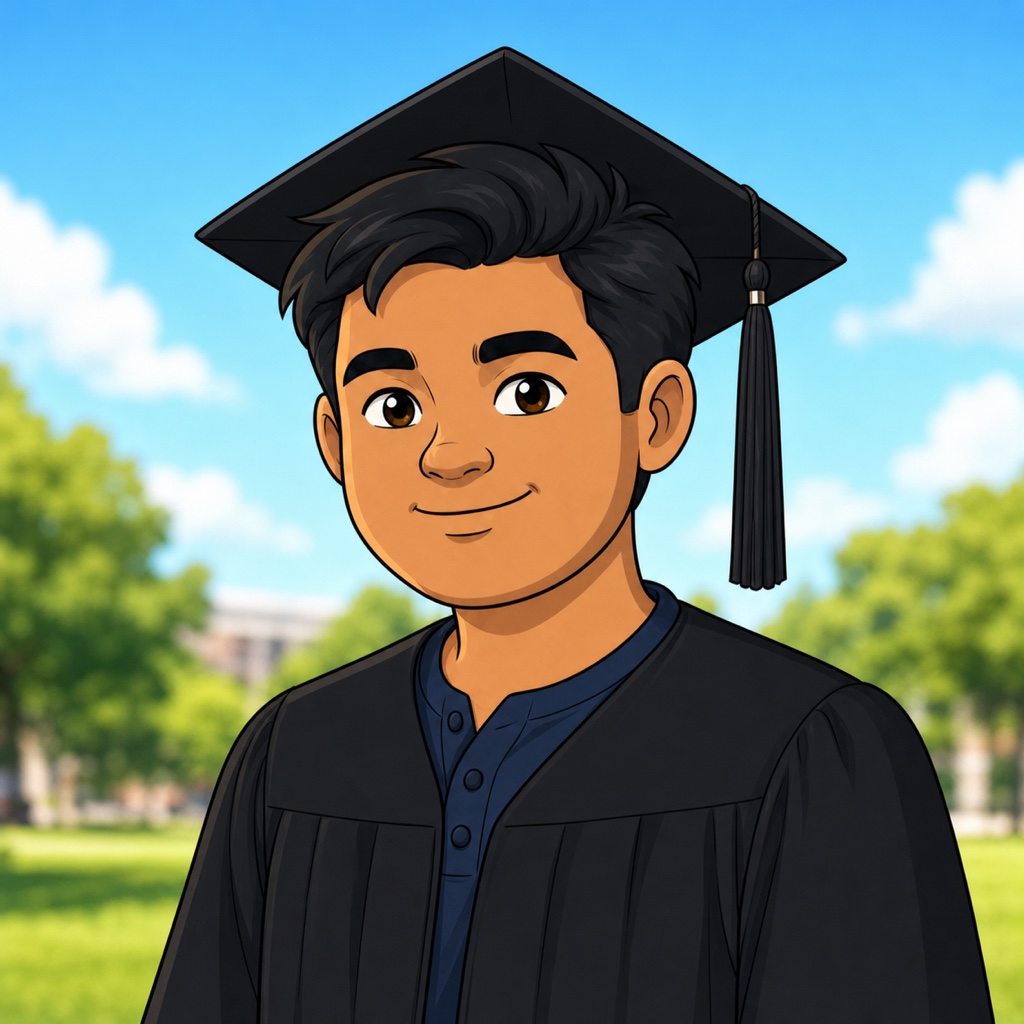 Roger Nakata on graduation day, in his cap, smiling