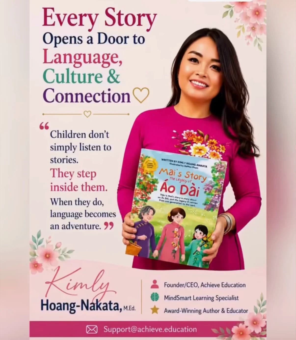 Every Story Opens a Door to Language, Culture & Connection — Kimly Hoang-Nakata holding Mai’s Story: The Legacy of Áo Dài