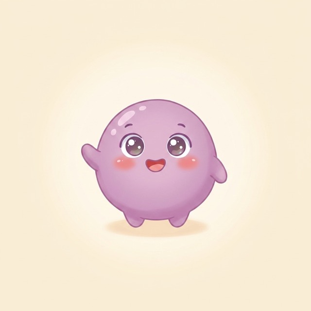 A round lilac-purple taro character from the book cover with big sparkly eyes.