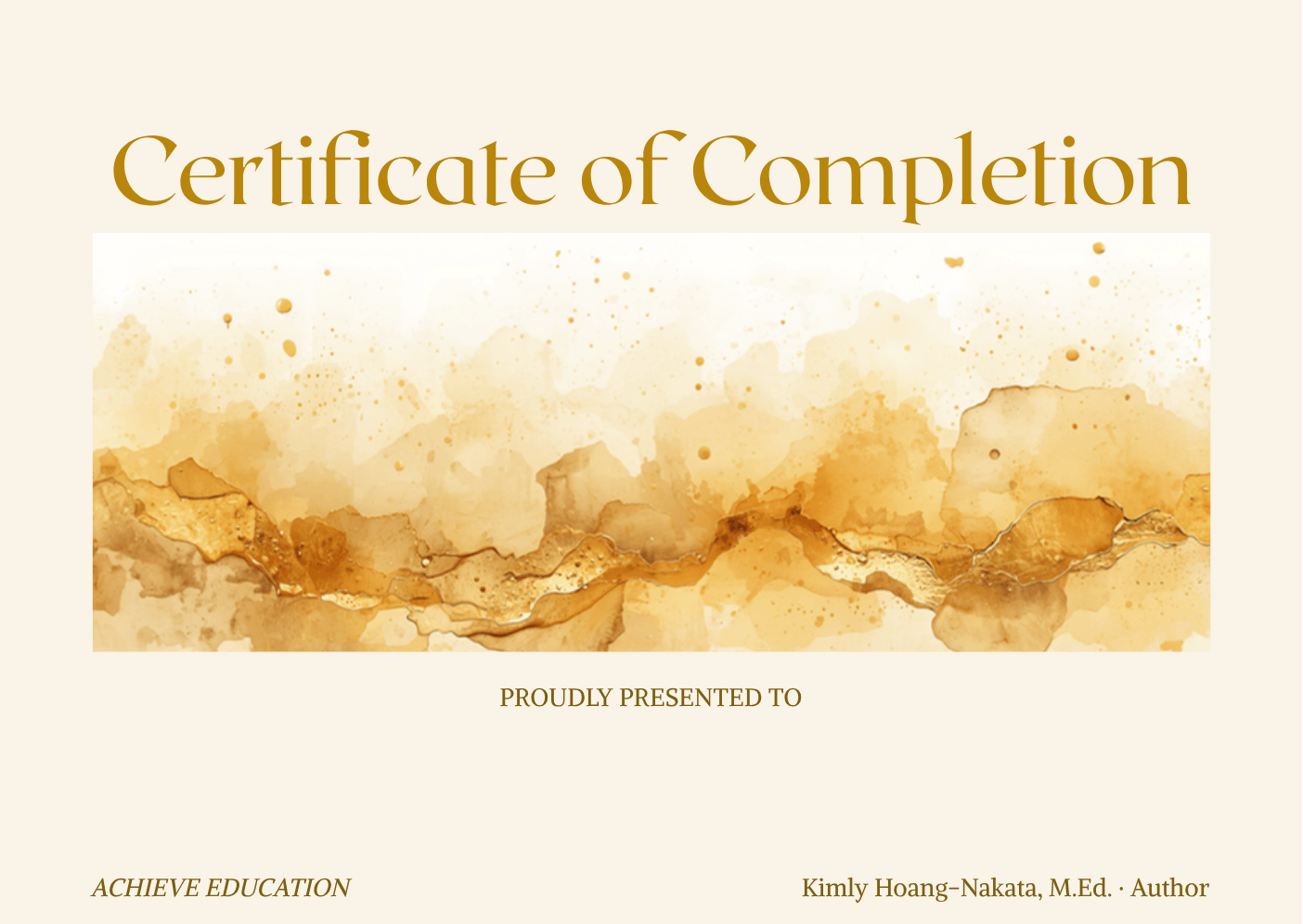 Personalized Golden Watercolor completion certificate for The Glow