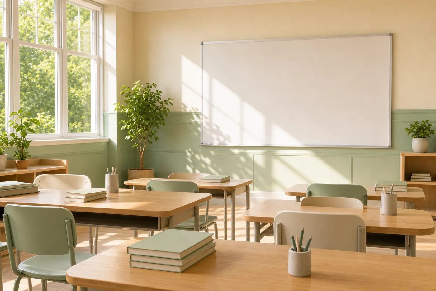 A bright classroom prepared for a summer small-group master class