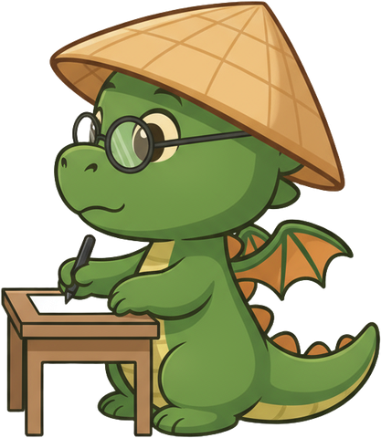 Bảo at a little desk, pencil in hand
