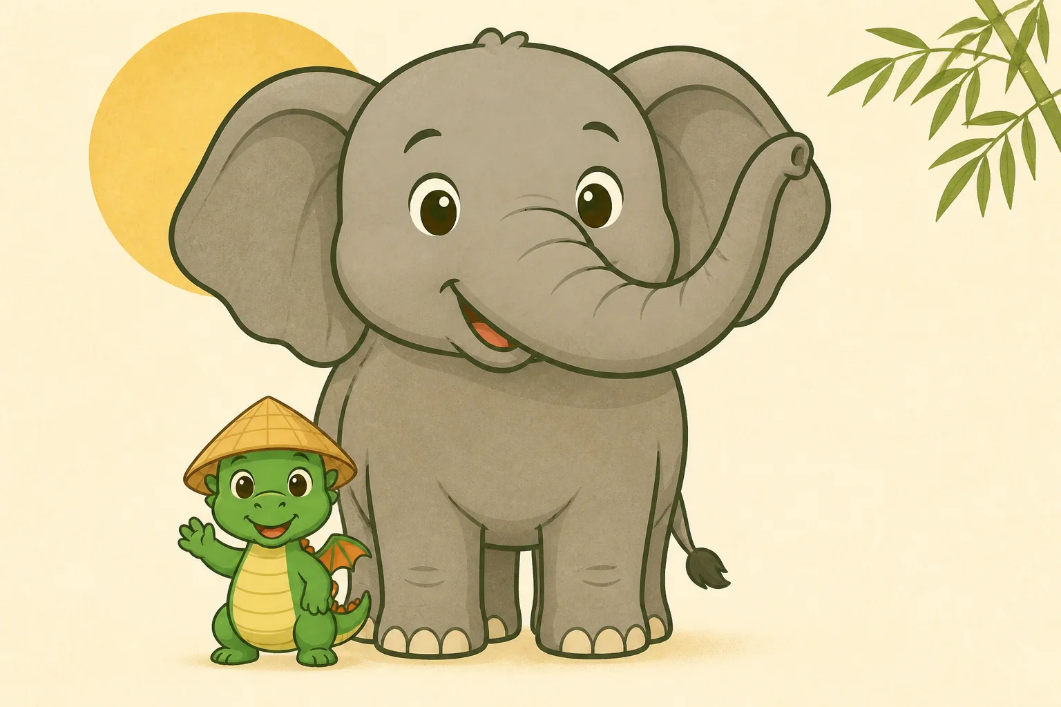 Cover of a Say Việt storybook — Bảo the dragon waving beside a friendly elephant