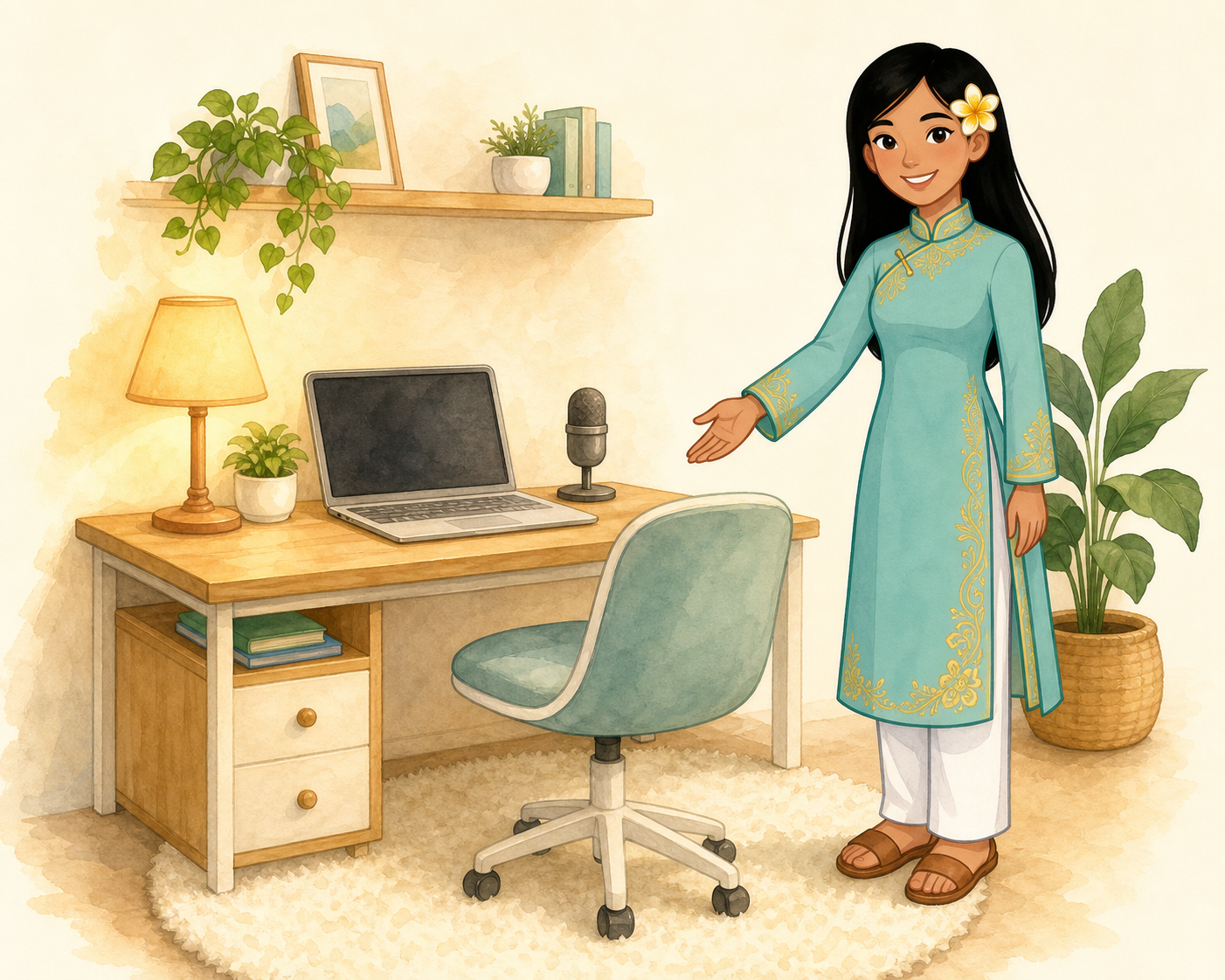 A quiet corner at home, set up for lesson time
